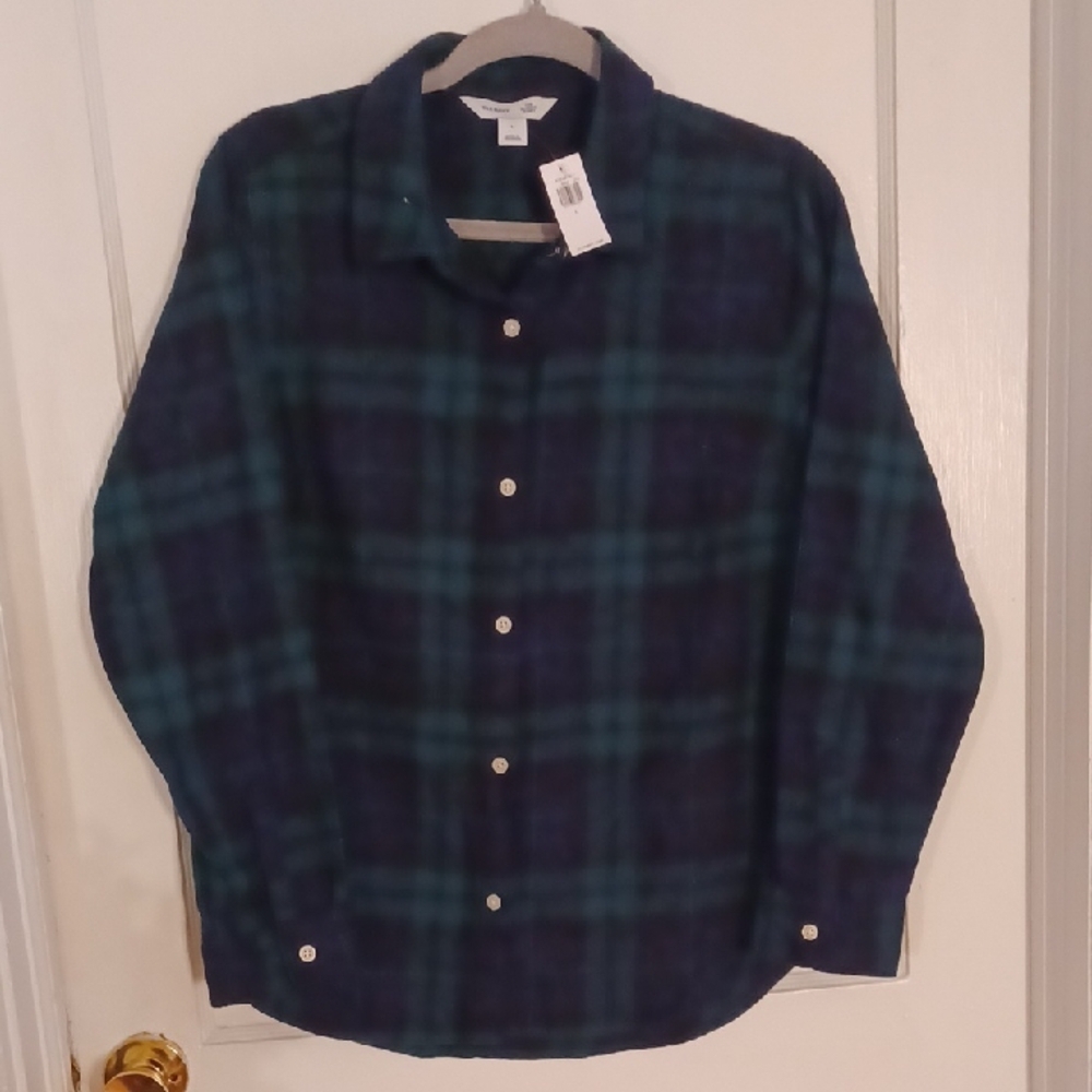 Old Navy Blue and Green Plaid Shirt Women's Size Large